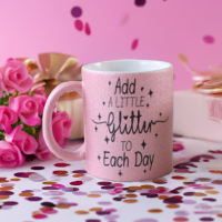 Mok | Uniek | Glitter | Roze | Bedrukt | Add a little glitter to each day | 330 ml