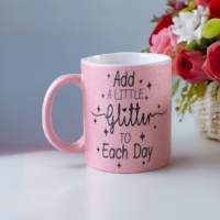 Mok | Uniek | Glitter | Roze | Bedrukt | Add a little glitter to each day | 330 ml