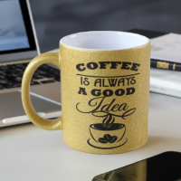Mok | Uniek | Glitter | Goud | Bedrukt | Coffee is always a good idea | 330 ml