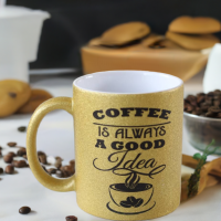 Mok | Uniek | Glitter | Goud | Bedrukt | Coffee is always a good idea | 330 ml
