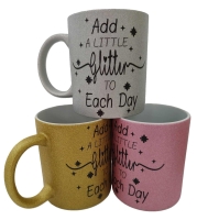 Mok | Uniek | Glitter | Zilver | Bedrukt | Add a little glitter to each day | 330 ml