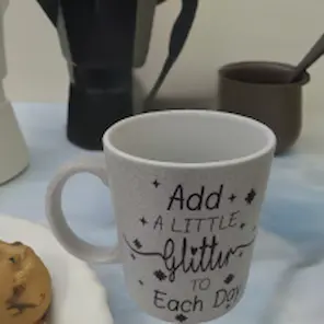 Glittermok Zilver &ndash; &lsquo;Add a Little Glitter to Each Day&rsquo;