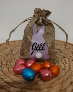 Paaszakje paars met naam of tekst